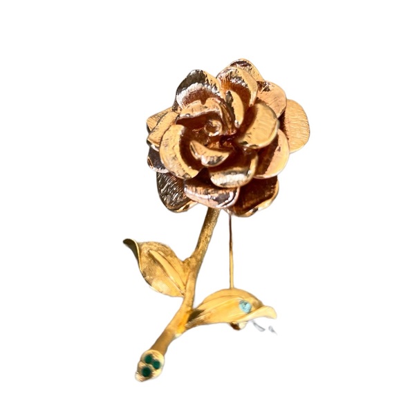 VTG Camrose and Cross JBK Collection Rose Gold Tone W Crystal Rose Flower Brooch - Picture 1 of 5